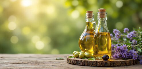 bottle of oil and olives