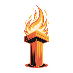 3D stylized flaming torch with bold I letter in gradient fire colors and dramatic shadows vector illustration design.