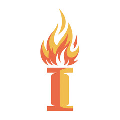 Bold letter I in uppercase burning with stylized orange flames in modern flat design vector illustration design.