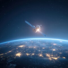 Obraz premium Satellite above illuminated Earth