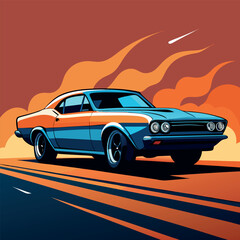 Naklejka premium Classic Muscle Car Burning Rubber 