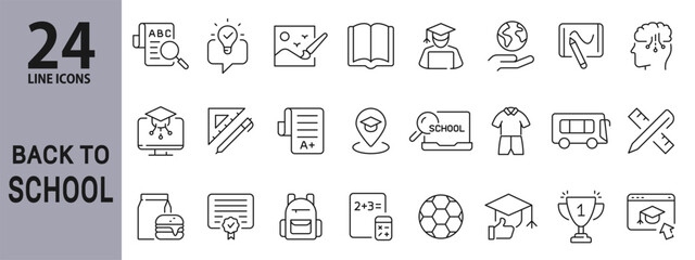 Back To School line icons set with Education, Book, Study, Learning, Knowledge, Student. Editable Stroke