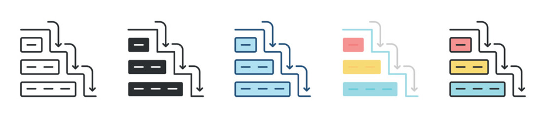 Waterfall Chart Icon Set Multiple Style Collection