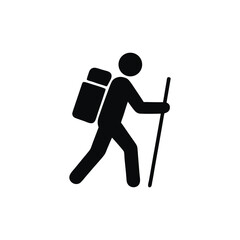 Silhouette of a Hiker with Backpack and Hiking Pole Adventure and Exploration in the Great Outdoors Pictogram Style
