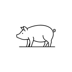 Minimalist Pig Illustration Simple and Clean Design of Farm Animal with Thin Black Lines Isolated on White Background
