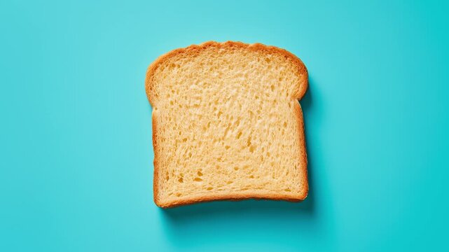 A slice of bread on color background, top view