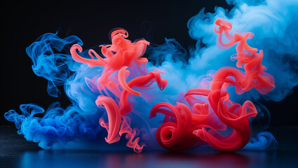 Fluid Red and Blue Smoke Trails Design on Dark Surface