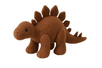 Fototapeta premium Adorable Brown Knitted Stegosaurus Dinosaur Plush Toy Standing Isolated on a Black Background