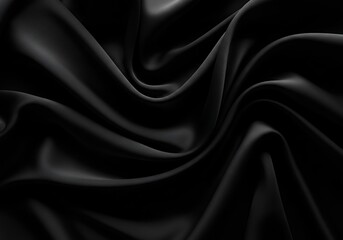 Fototapeta premium Black silk fabric with smooth and elegant texture creates a luxurious background