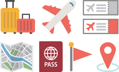 旅行のアイコンイラストセット　レッド