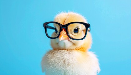 Obraz premium HD 8K stock photo of a chicken wearing glasses — humorous and quirky wallpaper with sharp detail and clean background