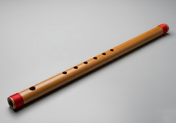 Close-Up of Wooden Flute on Plain Grey Background