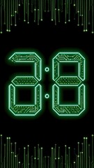 Obraz premium Green digital clock displaying 208, circuit board design