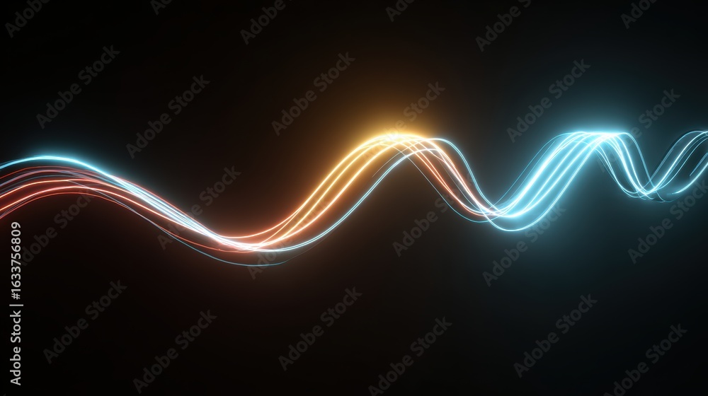 Poster abstract light wave patterns with vibrant colors representing innovation and digital connectivity.