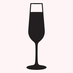 Wine Glass Icon – Black Silhouette Symbol of Alcoholic Drink