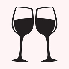 Wine Glass Icon – Black Silhouette Symbol of Alcoholic Drink