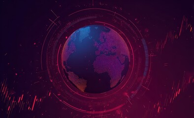 Digital globe, vibrant hues, holographic overlay