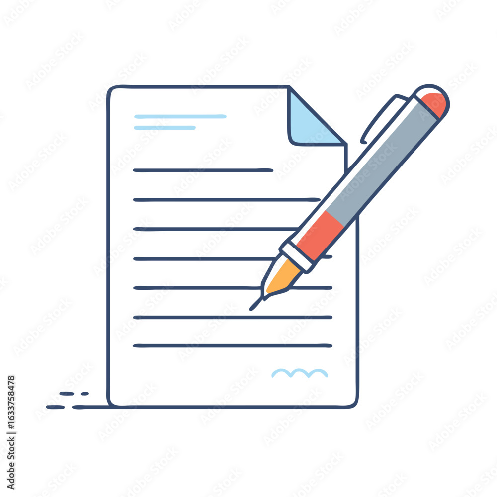Poster stylized image of a document with lines and a pen on top