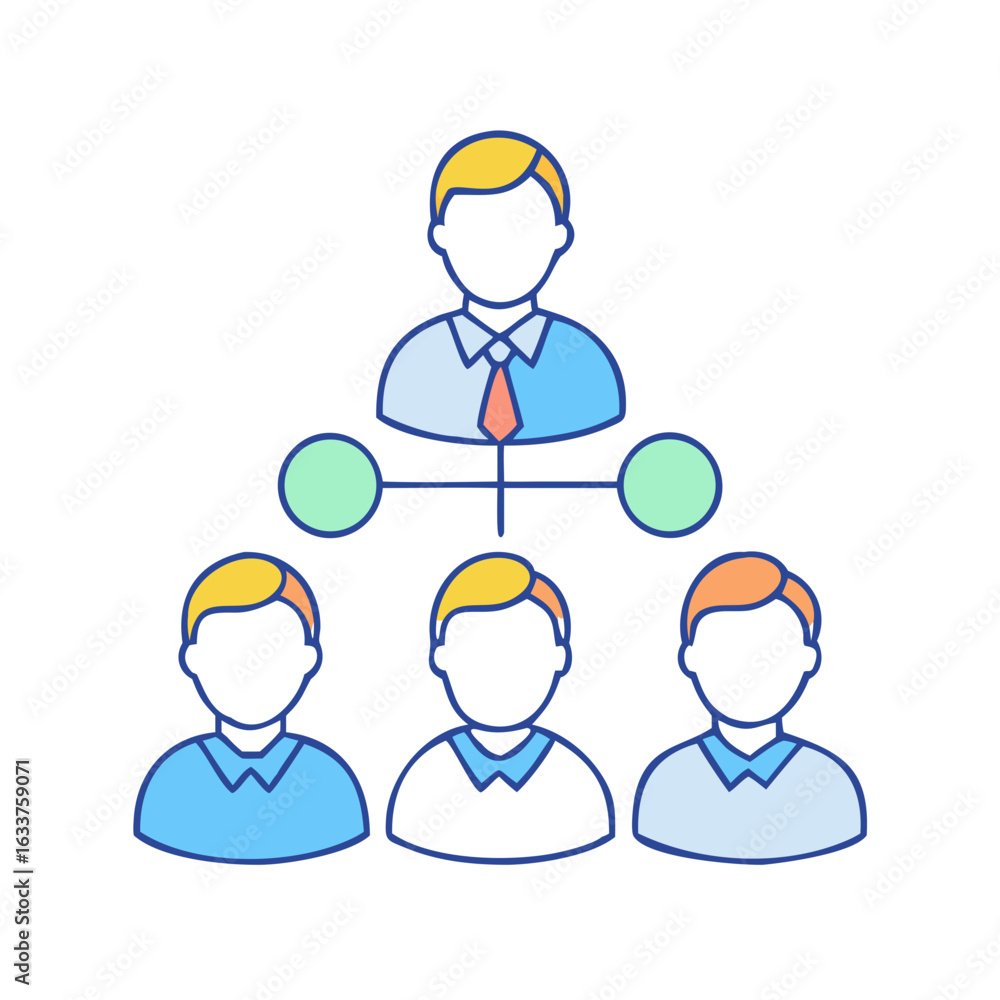 Poster Hierarchical organizational chart showing a manager and subordinates in a visual style