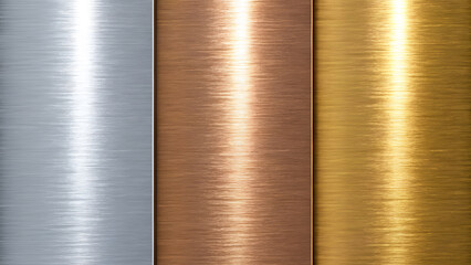 Brushed metal panels silver bronze and gold metallic
