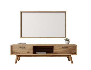 Light wooden TV stand with blank TV
