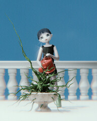 Cute little chibi girl. 3d render, 3d illustration.