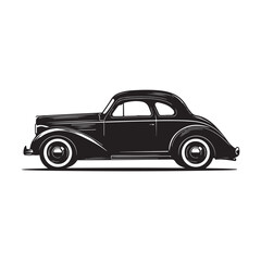 Vintage classic car vector silhouette, classic car silhouette, A vintage classic car silhouette illustrations in black and white, Vector silhouette illustration sketch design of a vintage classic car