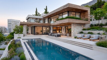 Fototapeta premium Modern Luxury Home with Futuristic Design and Stunning Prairie Landscape