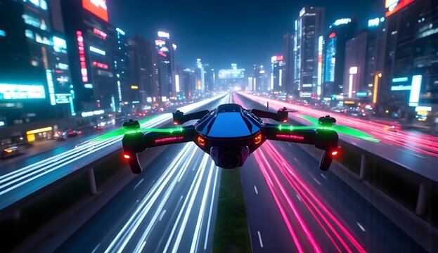 Urban Air Mobility: Long Exposure Light Trails from LED Drone - Powered by Adobe