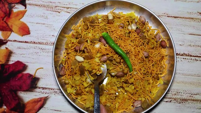 traditional indian poha breakfast with green chilli indoor