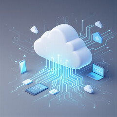 Isometric Cloud Computing Technology Concept. Modern cloud computing concept in isometric style, perfect for IT, data storage, SaaS, and network visuals.