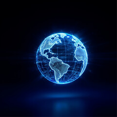 Obraz premium Holographic Digital Globe with Futuristic Tech Lines. 3D-style digital globe with data trails and glowing lines. Great for technology, connectivity, or business background visuals.