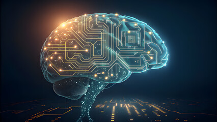 Glowing Artificial Intelligence Brain with Circuitry