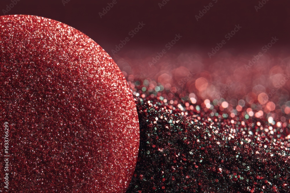 Poster red glitter sphere with sparkling bokeh background for festive designs