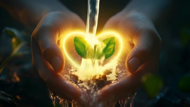 Hands Holding Water and Heart-Shaped Leaves Loveless