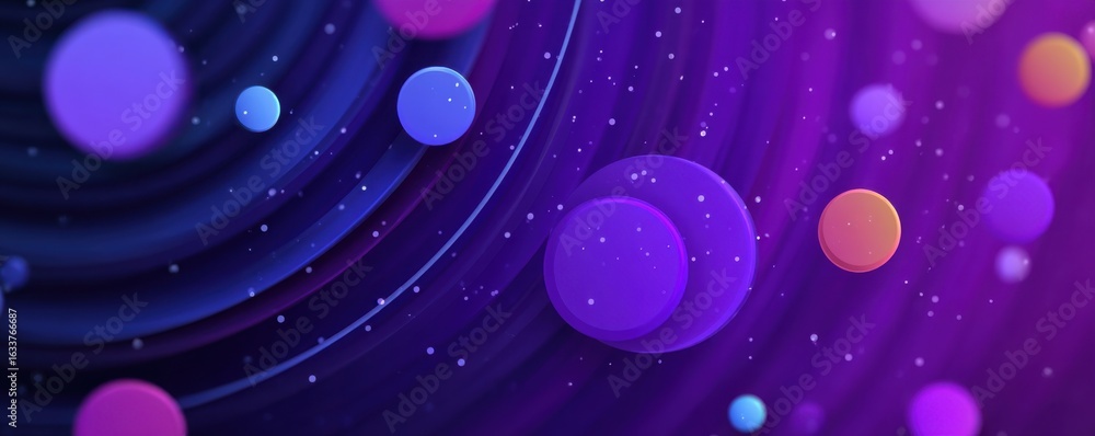 Poster abstract purple and blue gradient background with dynamic circular shapes