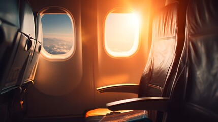 "Airplane Window View of Sunset Sky"