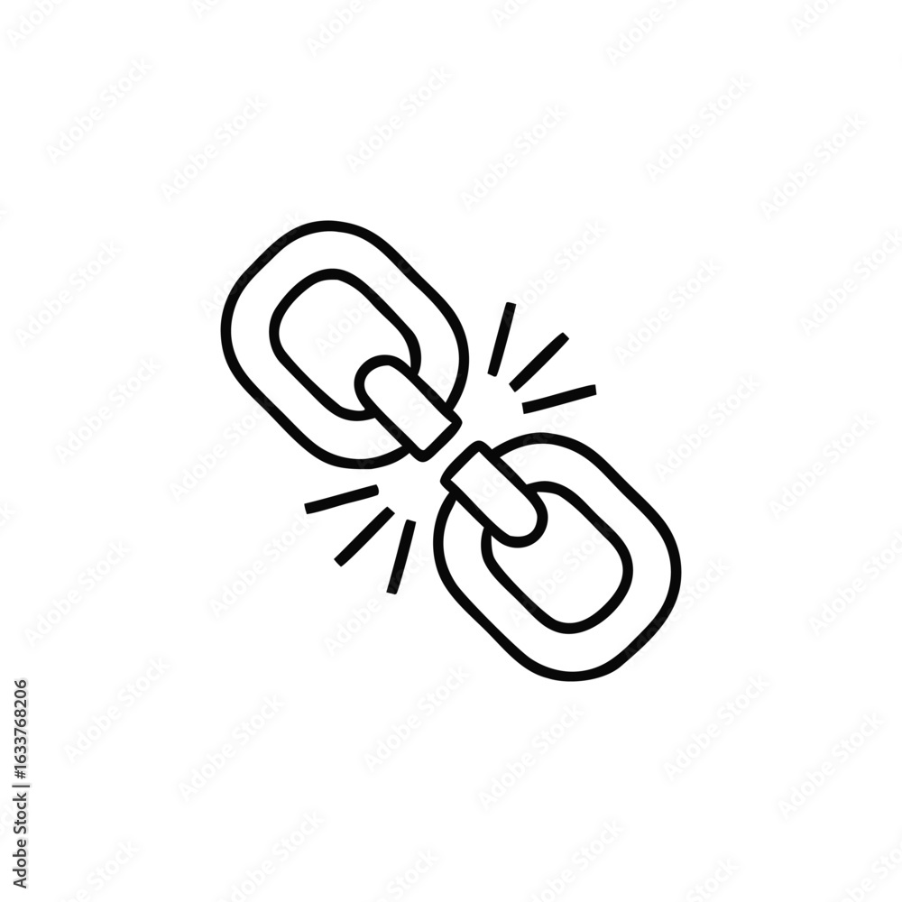 Poster symbolic representation of a broken chain connection illustrating disconnection or failure with stri