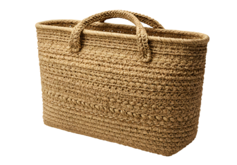 Woven Tote Bag: Natural Fiber Handbag, Summer Beach Bag, Shopping Bag on white background