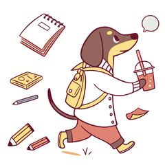 SVG art: A Loving Dachshund in a Back to school vibe with with a bubble tea, tinted with Chalkboard Fun tones
