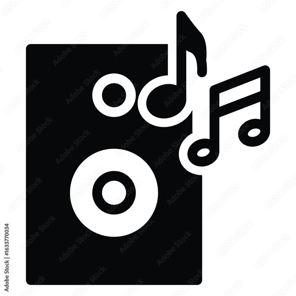 Poster speaker sound with music note solid icon vector design good for web or mobile app