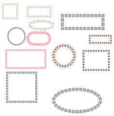 A creative collection of decorative vector frames in various shapes and styles, including rectangles, circles, ovals, and rounded rectangles. Each frame is uniquely designed with floral, geometric