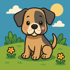 Adorable Great Dane Puppy Vector Illustration in Kawaii Cartoon Style