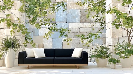 Modern Abstract Painting in Chic Loft with Exposed Brick and Natural Elements