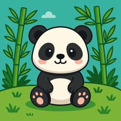 Obraz premium Cute Kawaii Panda Sitting in Bamboo Forest Vector Illustration