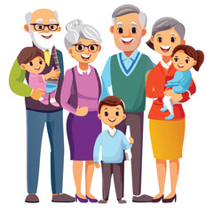 Happy Family Walking Together Black Silhouette on White Background.