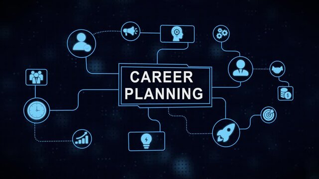 Visual diagram of career planning concept with icons and futuristic interface design