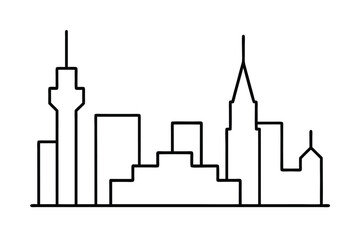 Obraz premium Minimalist black line art outline of the tokyo skyline against a white background