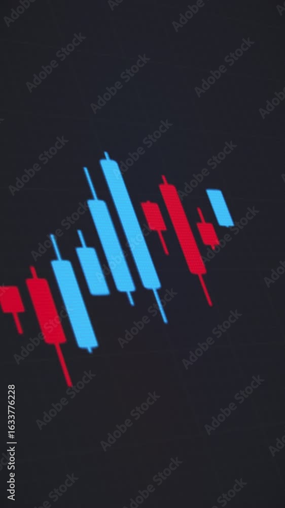 Aufkleber vertical video animation of a moving candlestick chart in blue and red, showing how a price goes up 