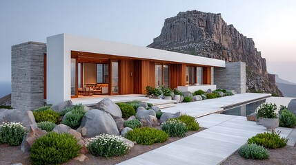 Modern Luxury Home Design in Prairie Landscape with Stone and Concrete Elements